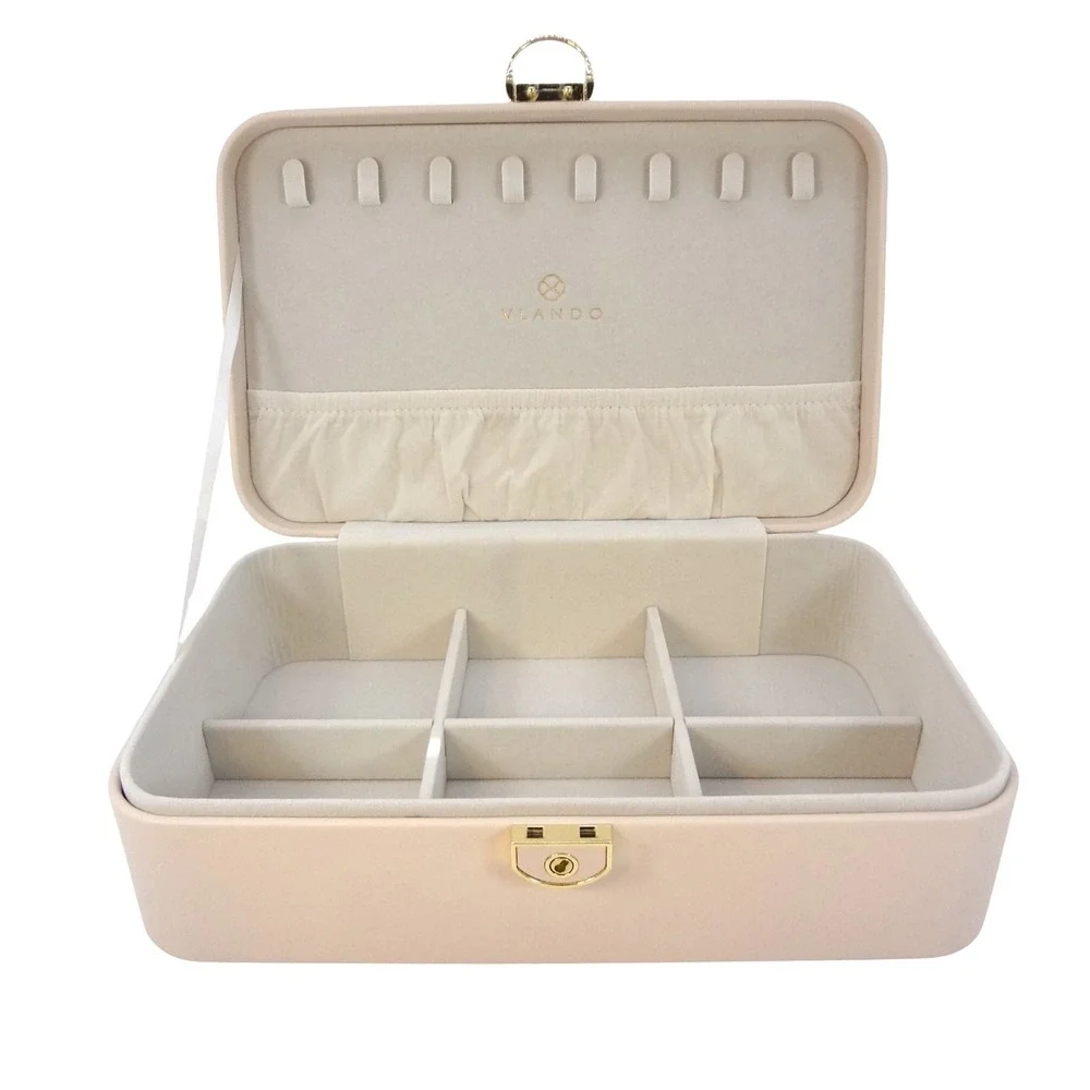 Vlando Pink Faux Leather Jewelry Box with‎ Lock and Key Removable Tray